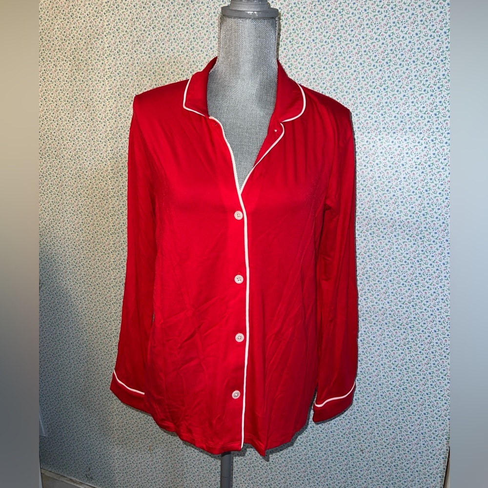 J.Crew Women's Soft Knit Pajama Top Long Sleeve Viscose Blend Red Women's S